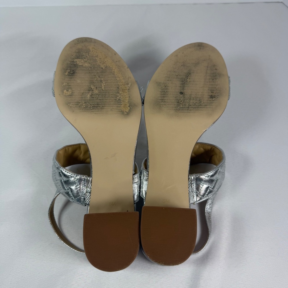 Talbots Silver Metallic Quilted Leather Block Heel Slingback Sandals Size 8M - Picture 6 of 7
